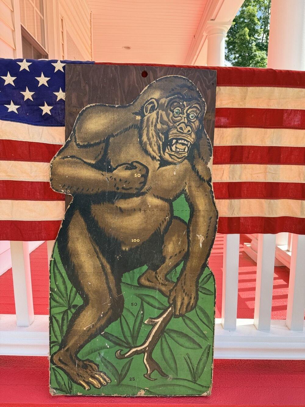 Vintage 41” Hand Painted Wood Carnival Gorilla Target Board Midway Folk Art